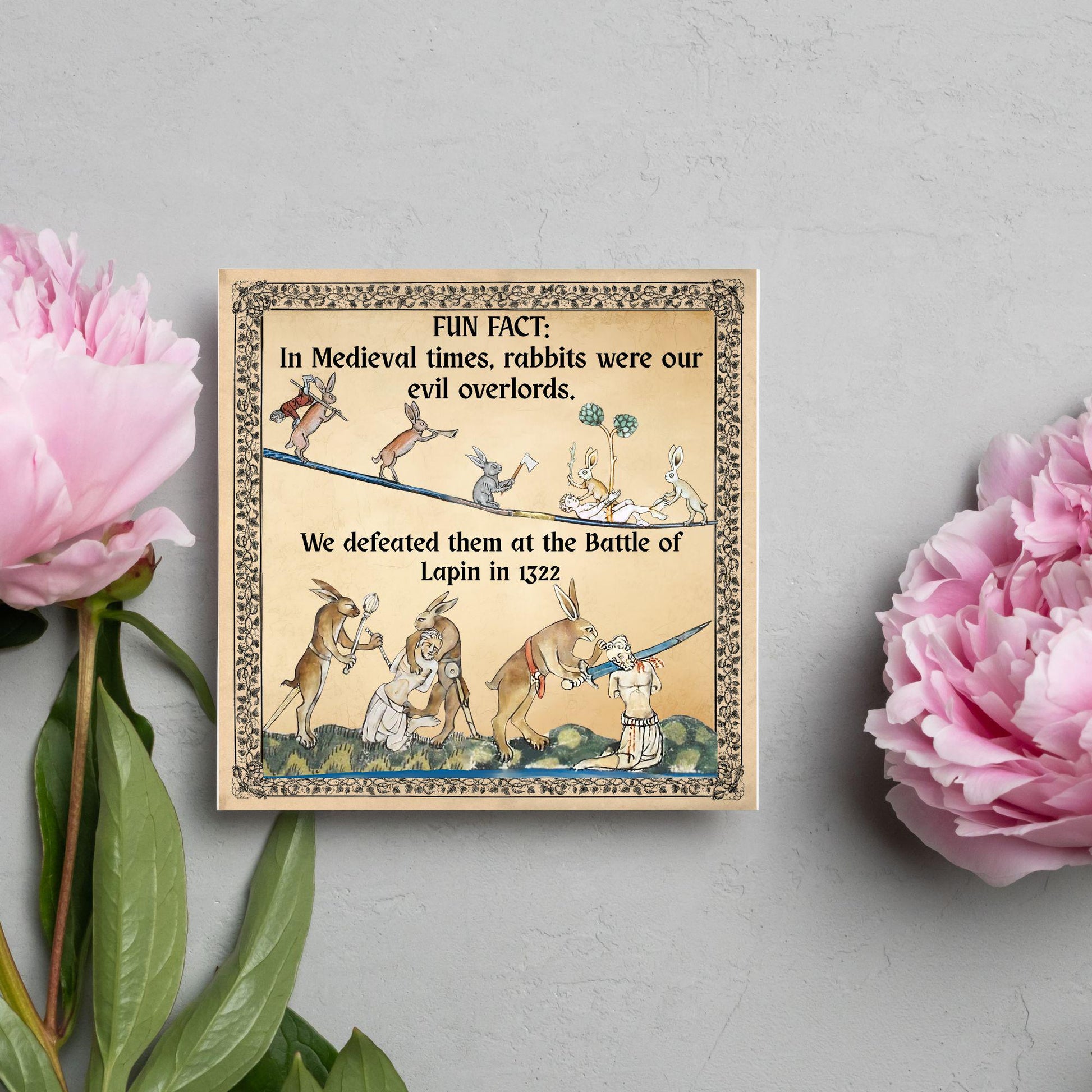 Funny Medieval Card, Rabbit Marginalia Card, Birthday Card for Friend, For Brother, For Sister, Medieval Bunnies