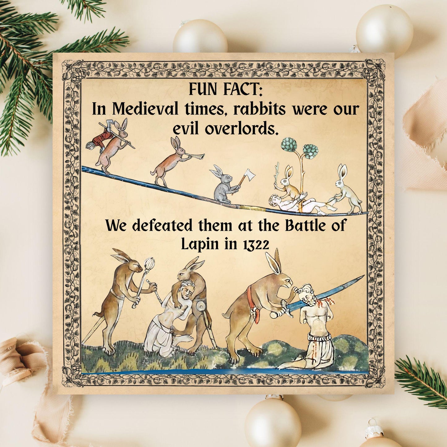 Funny Medieval Card, Rabbit Marginalia Card, Birthday Card for Friend, For Brother, For Sister, Medieval Bunnies