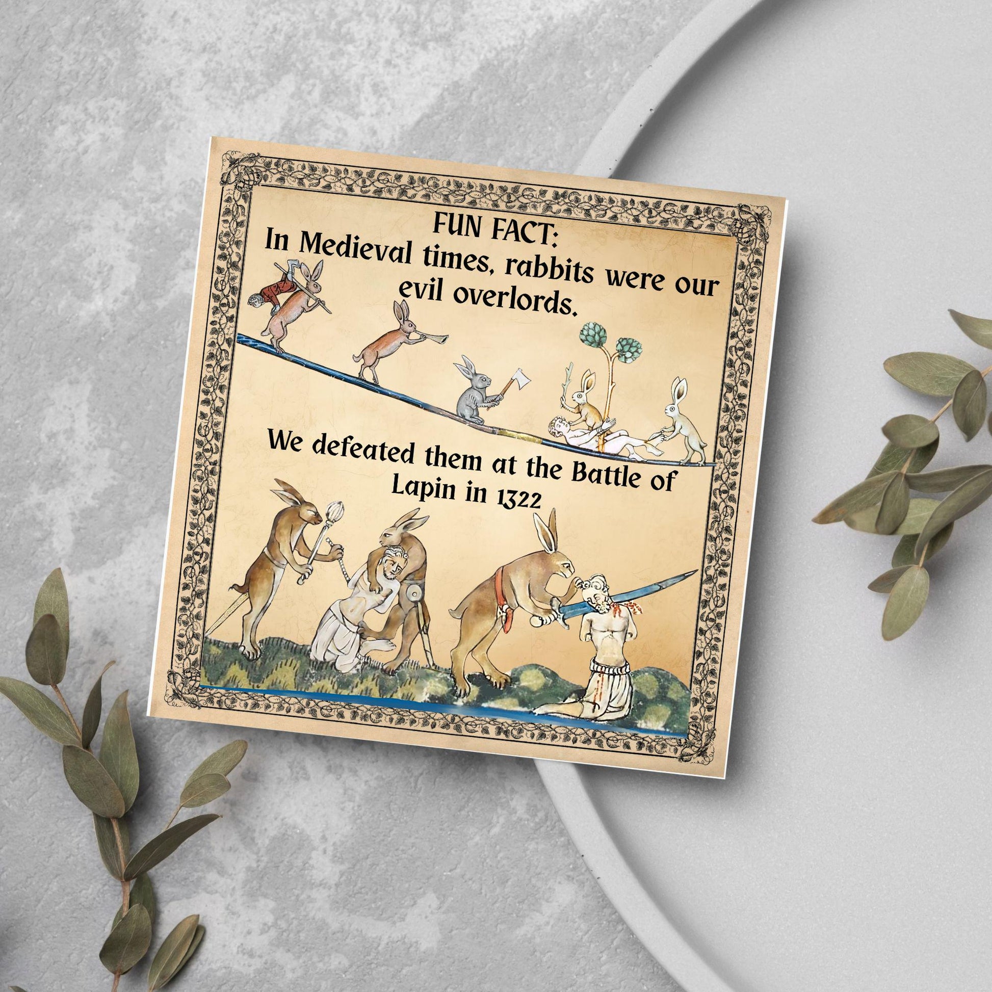 Funny Medieval Card, Rabbit Marginalia Card, Birthday Card for Friend, For Brother, For Sister, Medieval Bunnies