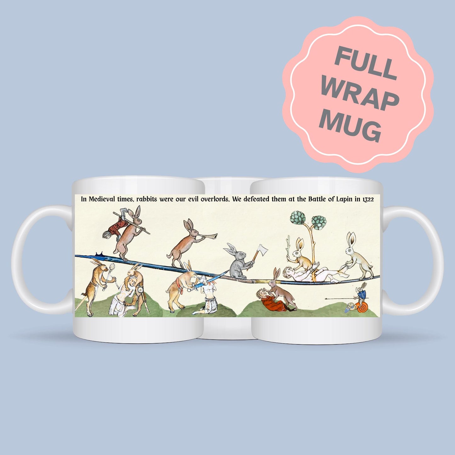 Medieval Bunny Mug, Evil Rabbits, Marginalia, Funny Rude Coffee Cup