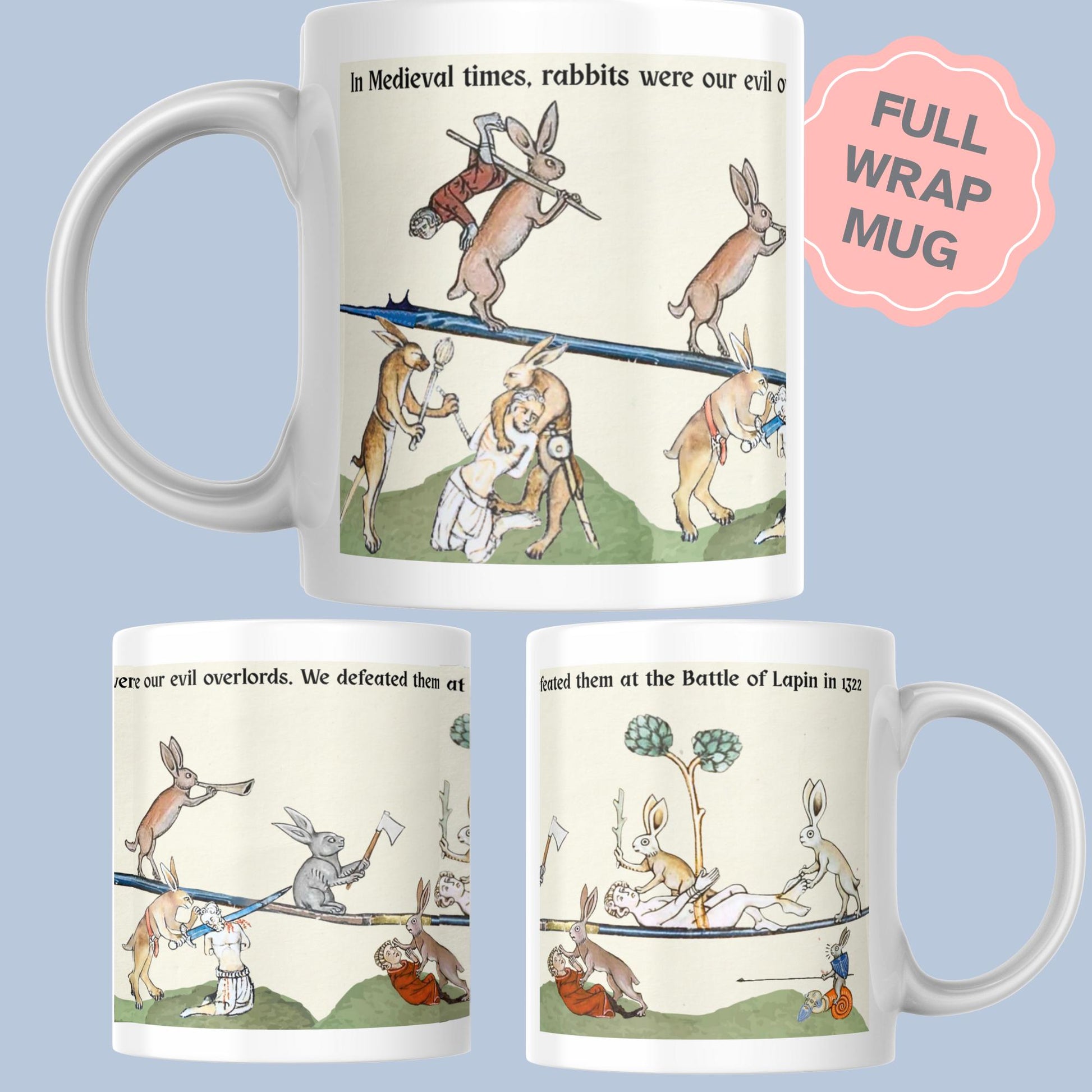 Medieval Bunny Mug, Evil Rabbits, Marginalia, Funny Rude Coffee Cup