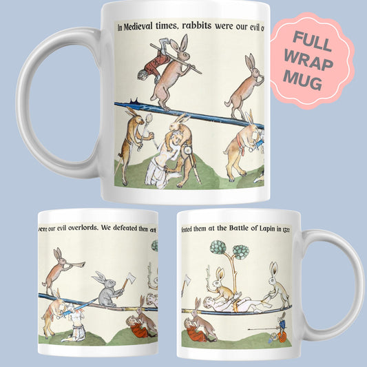 Medieval Bunny Mug, Evil Rabbits, Marginalia, Funny Rude Coffee Cup