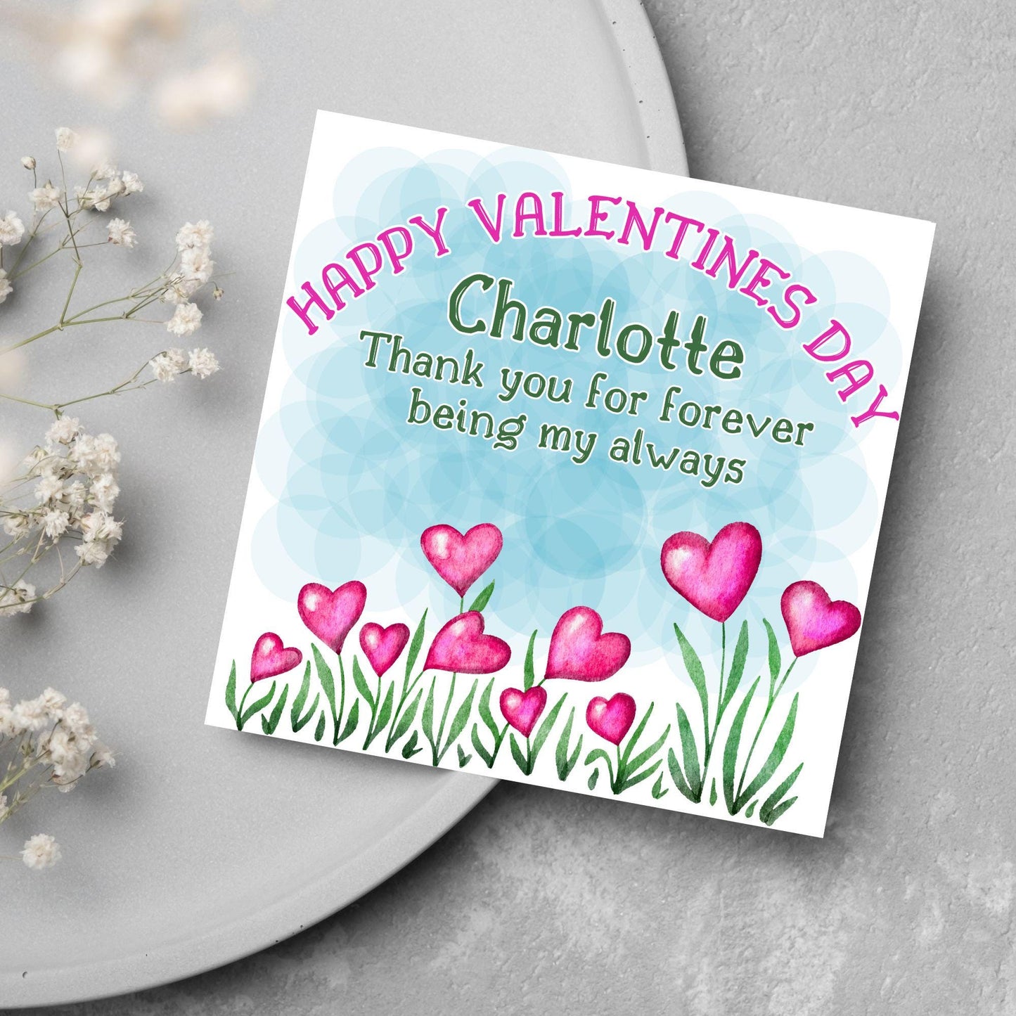 Personalised Valentine's Day Card, Flower Card, Anniversary Card, Name Card