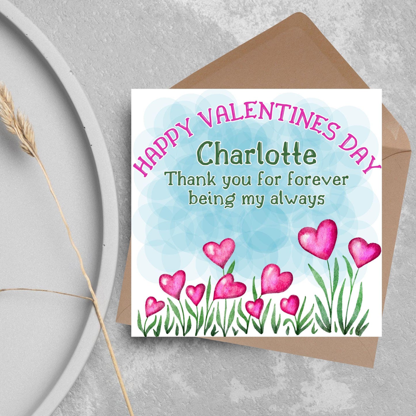 Personalised Valentine's Day Card, Flower Card, Anniversary Card, Name Card