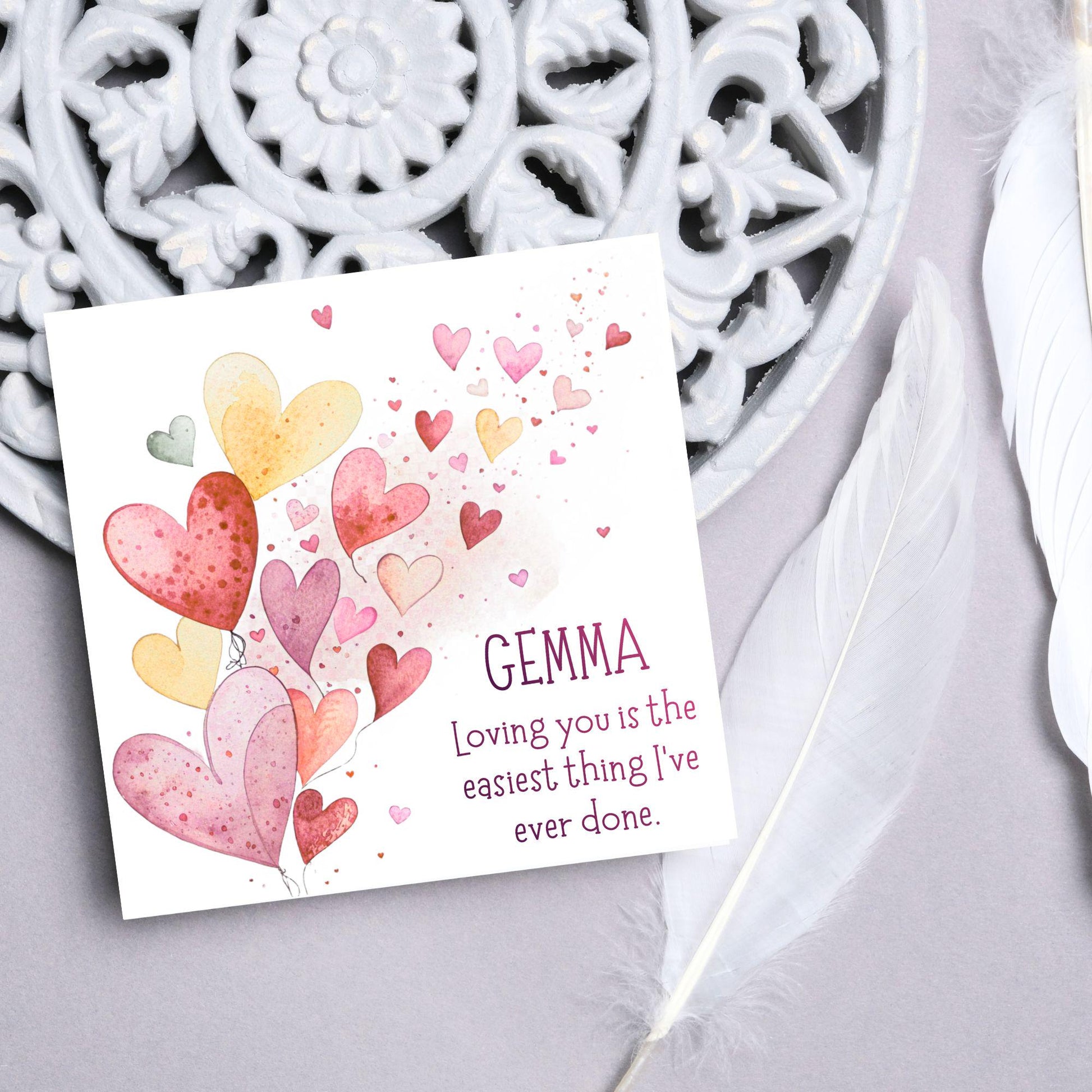 Personalised Valentine's Day Card, Hearts Card, Anniversary Card, Name Card