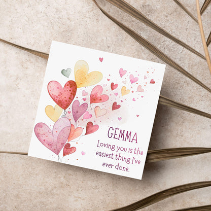 Personalised Valentine's Day Card, Hearts Card, Anniversary Card, Name Card