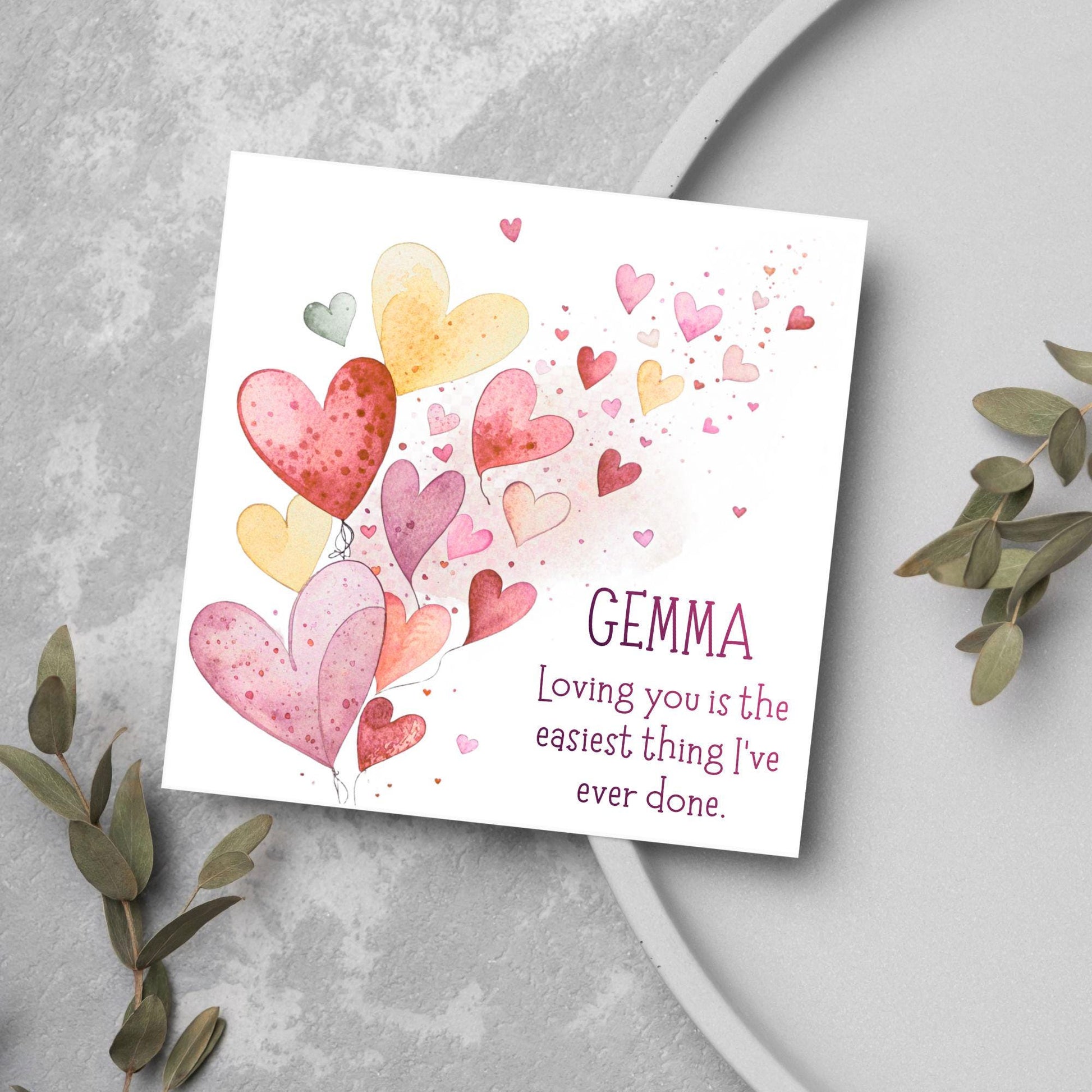 Personalised Valentine's Day Card, Hearts Card, Anniversary Card, Name Card