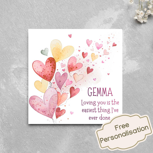 Personalised Valentine's Day Card, Hearts Card, Anniversary Card, Name Card
