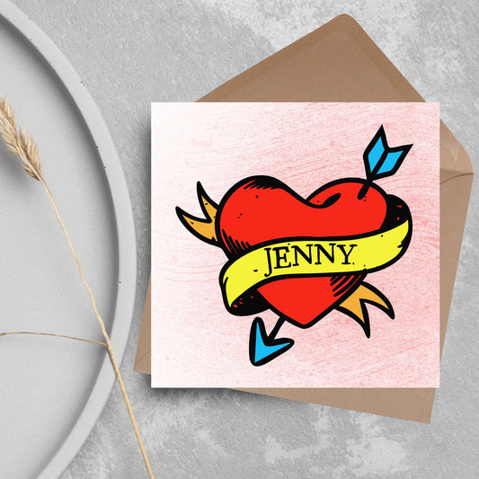 Personalised Tattoo Style Valentine's Day Card, Gothic Card, Anniversary Card, For Wife, For Husband, Alternative