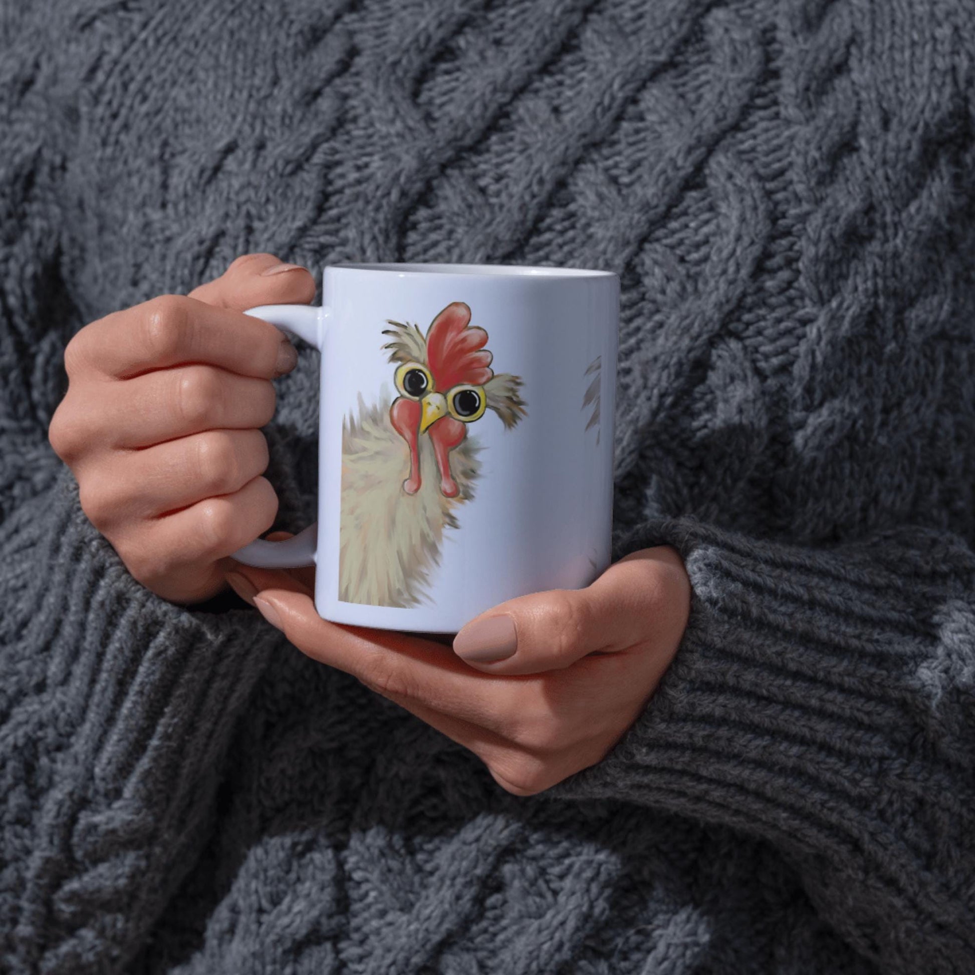 Funny Chicken Mug, Hen Mug, Quirky Chicken Art, Ornithologist Gift, Farming Gift Mug