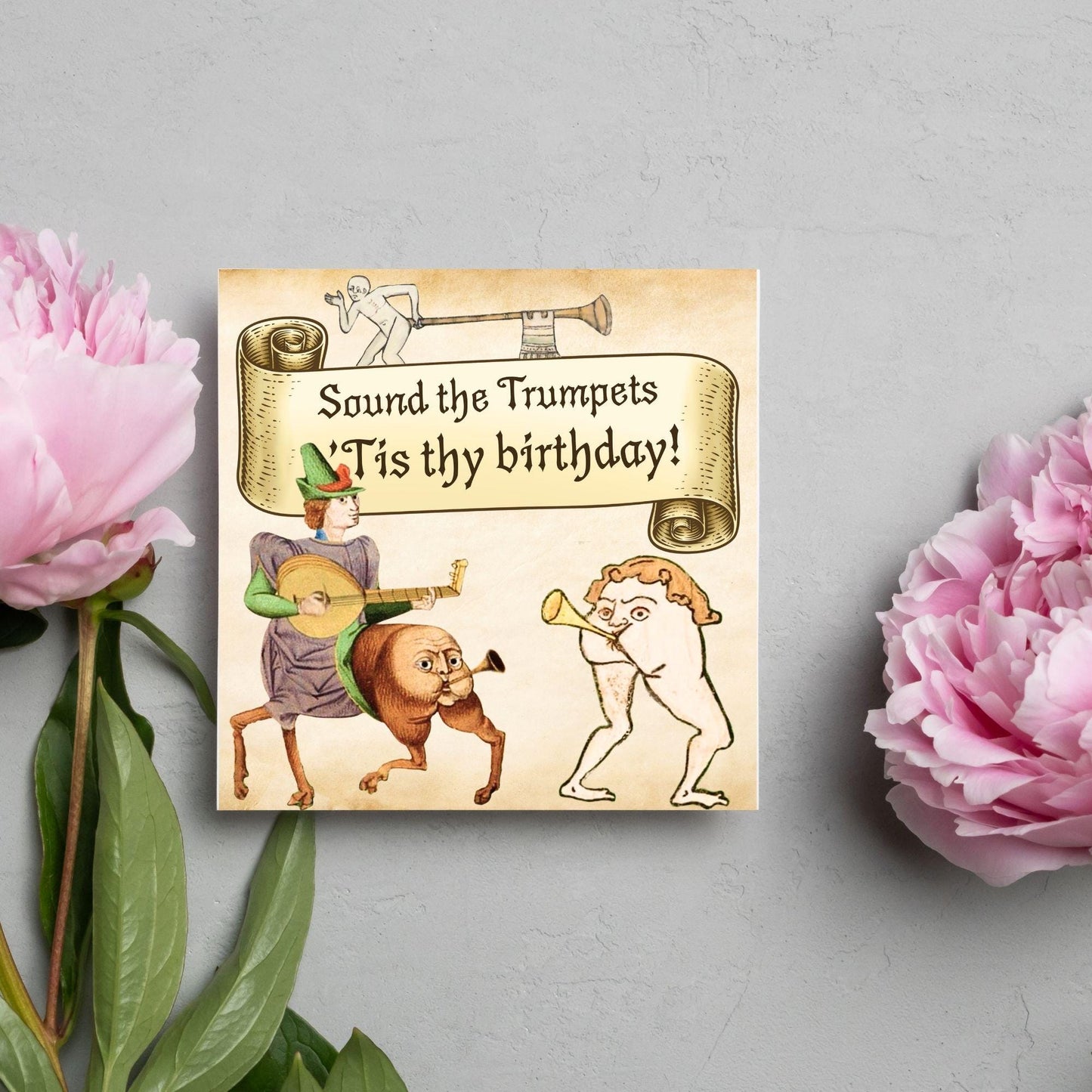 Medieval Butt Trumpet Birthday Card, Funny Marginalia Card, Rude Birthday Card for Friend, For Brother, For Sister