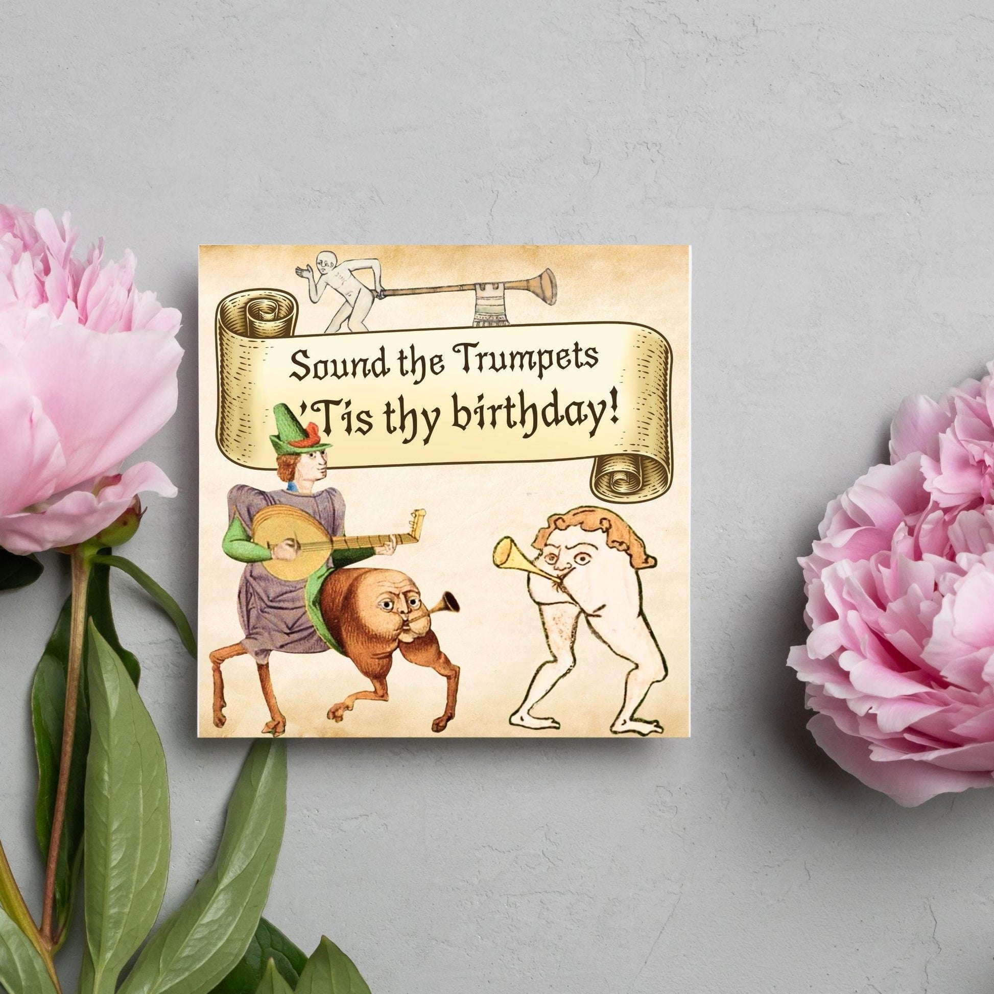 Medieval Butt Trumpet Birthday Card, Funny Marginalia Card, Rude Birthday Card for Friend, For Brother, For Sister