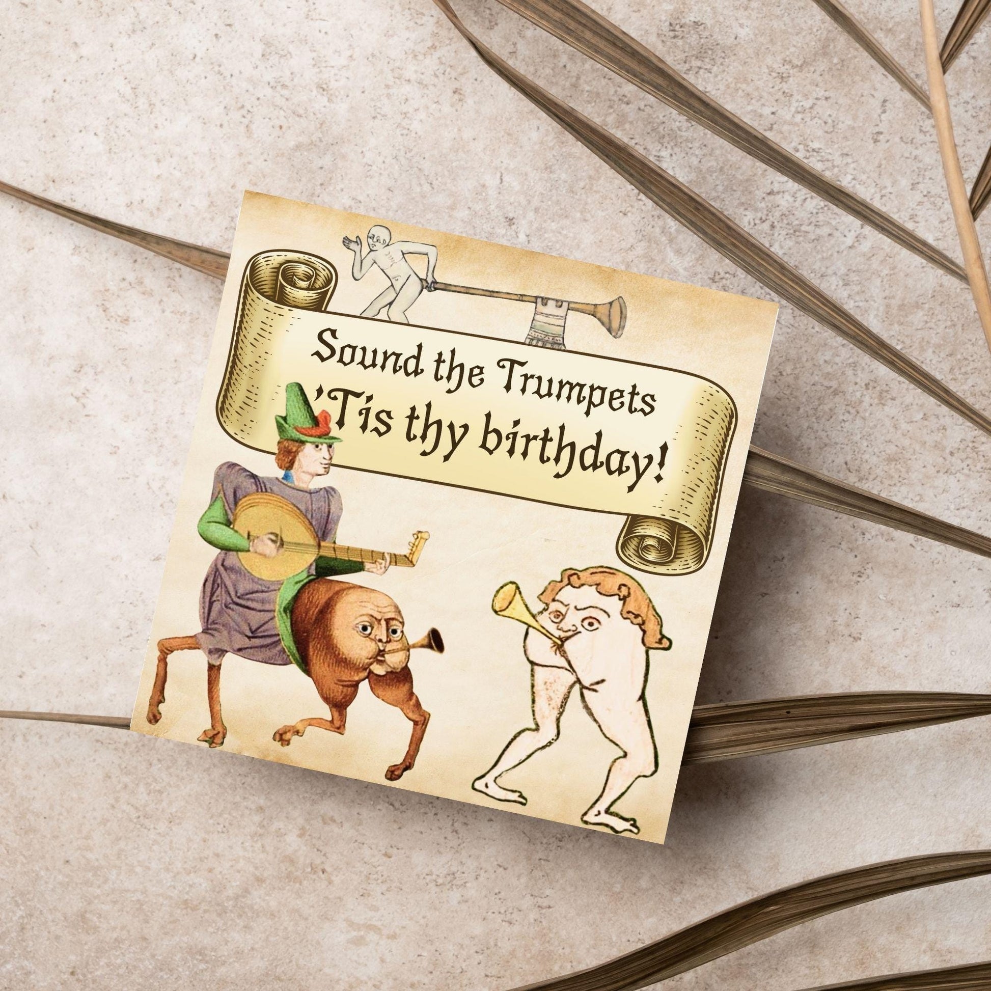 Medieval Butt Trumpet Birthday Card, Funny Marginalia Card, Rude Birthday Card for Friend, For Brother, For Sister