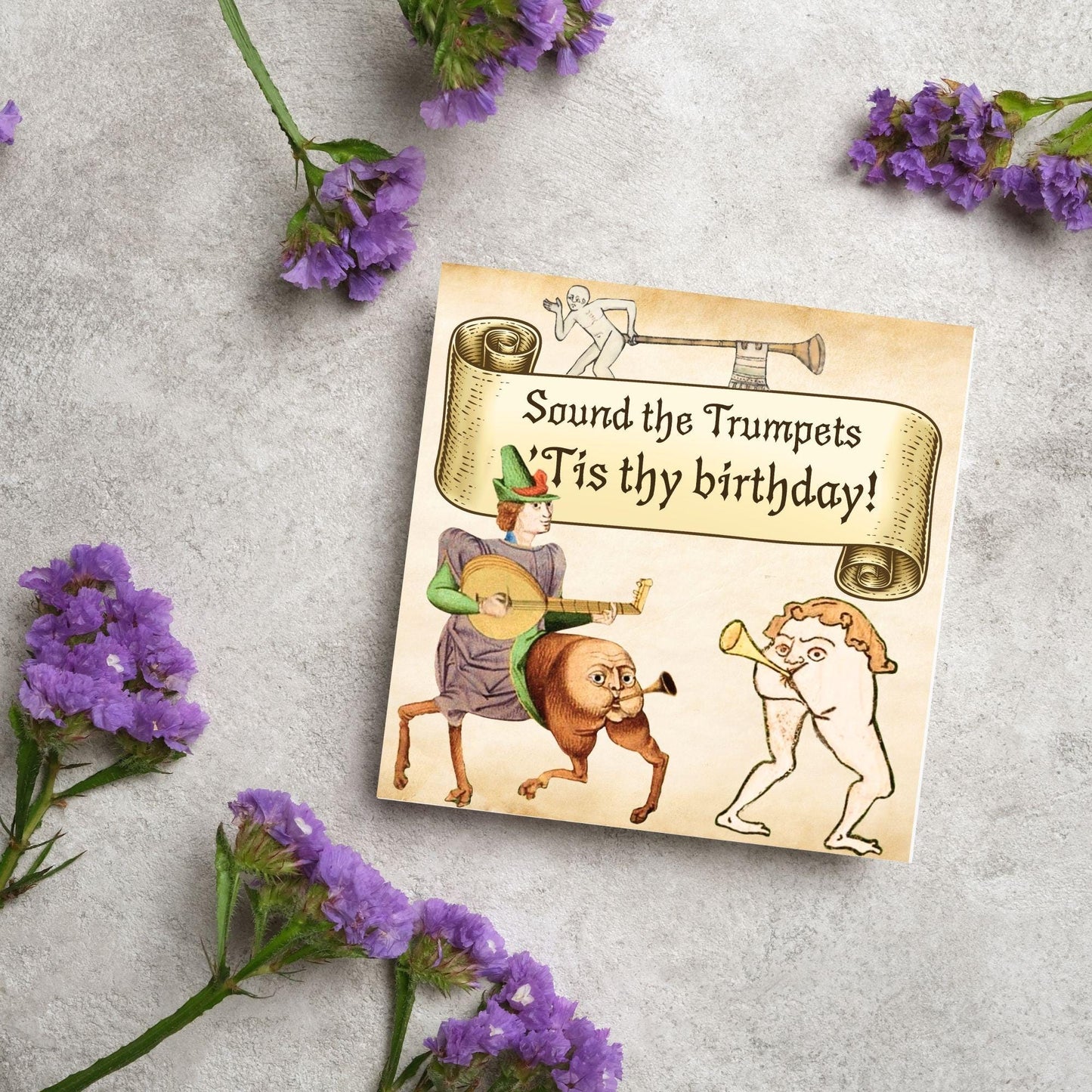 Medieval Butt Trumpet Birthday Card, Funny Marginalia Card, Rude Birthday Card for Friend, For Brother, For Sister