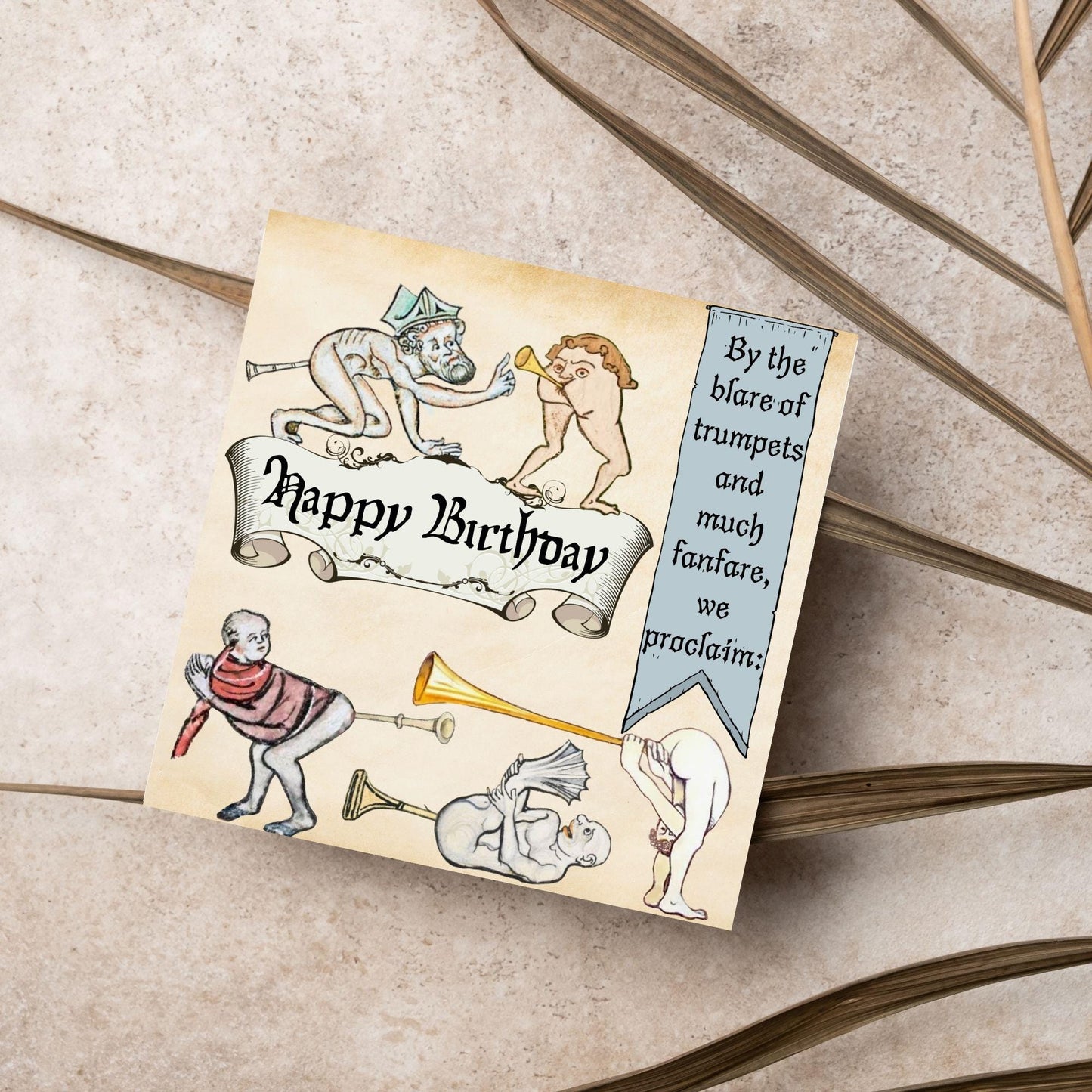 Medieval Butt Trumpet Birthday Card, Funny Marginalia Card, Rude Birthday Card for Friend, For Brother, For Sister