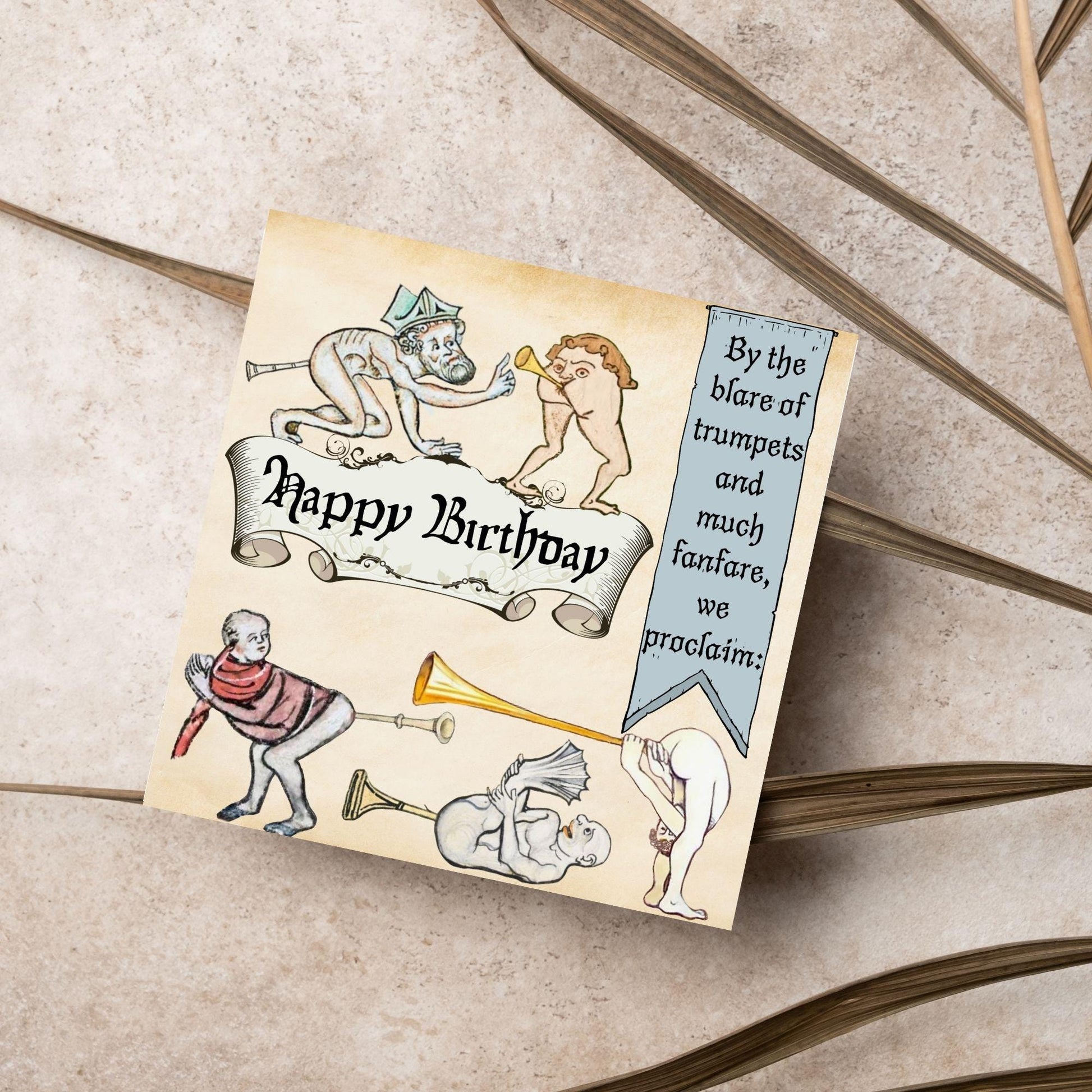 Medieval Butt Trumpet Birthday Card, Funny Marginalia Card, Rude Birthday Card for Friend, For Brother, For Sister