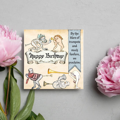 Medieval Butt Trumpet Birthday Card, Funny Marginalia Card, Rude Birthday Card for Friend, For Brother, For Sister