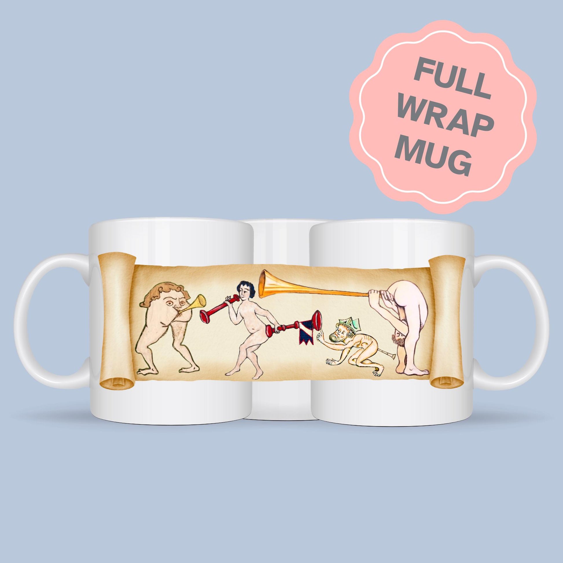 Medieval Mug, Butt Trumpets, Marginalia, Funny Rude Coffee Cup
