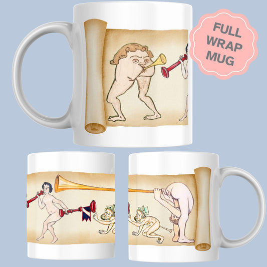 Medieval Mug, Butt Trumpets, Marginalia, Funny Rude Coffee Cup