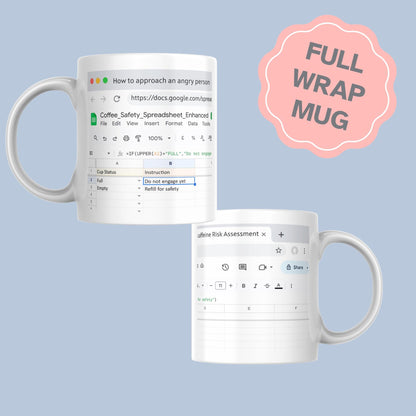 Personalised Spreadsheet Mug, Funny Coffee Cup, Great Gift for Co-Worker, Office