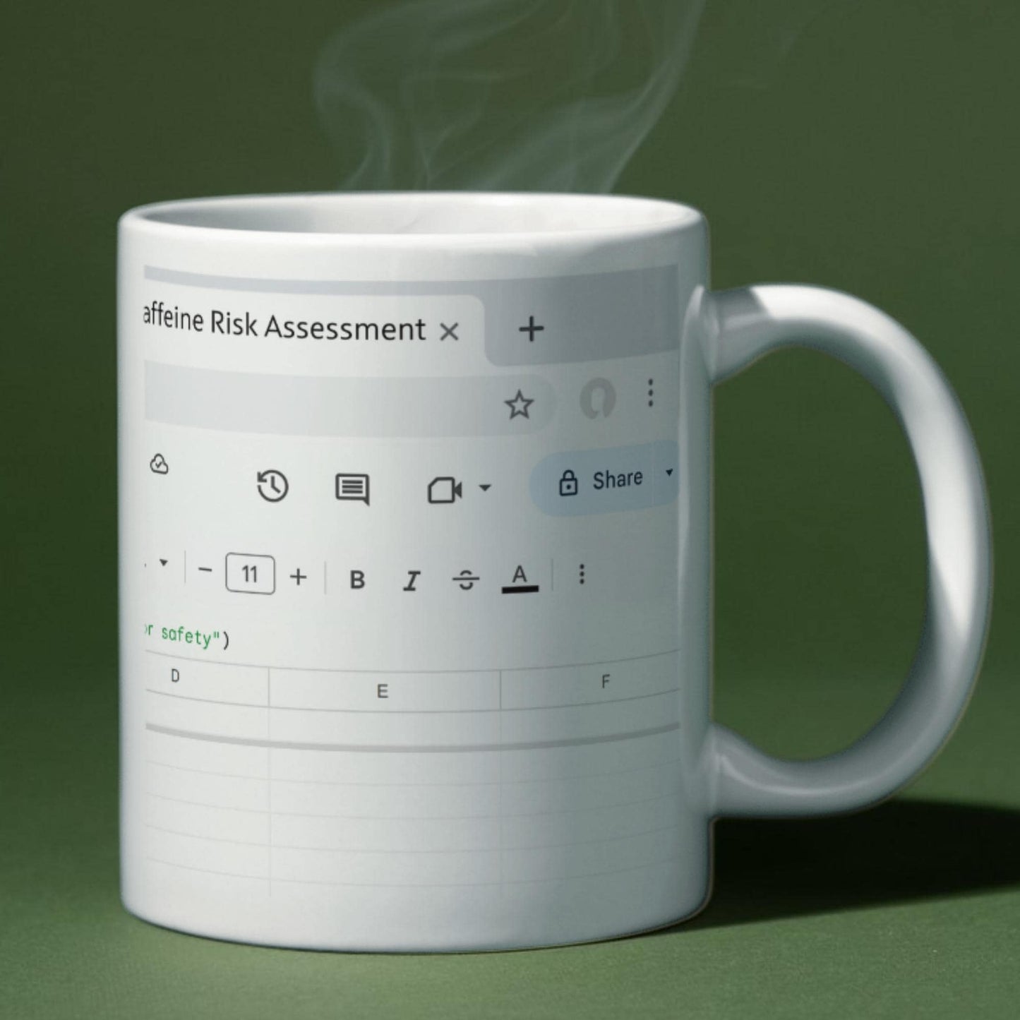 Personalised Spreadsheet Mug, Funny Coffee Cup, Great Gift for Co-Worker, Office