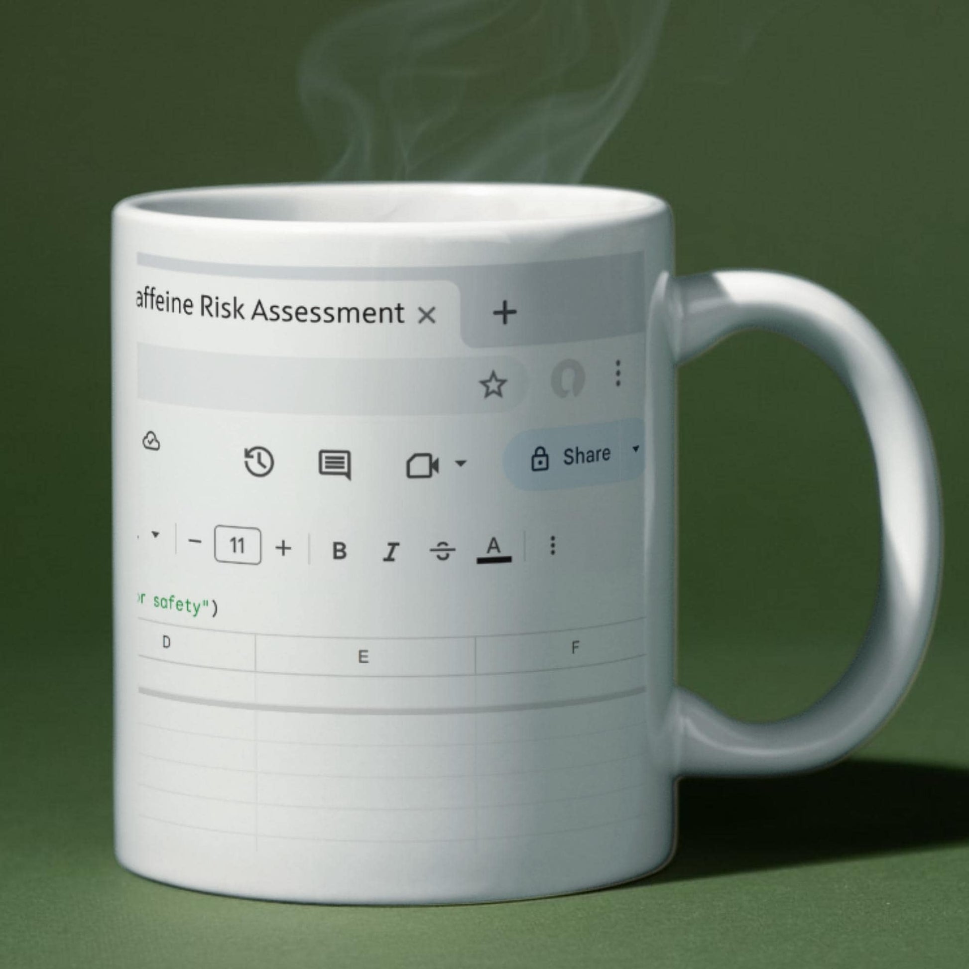 Personalised Spreadsheet Mug, Funny Coffee Cup, Great Gift for Co-Worker, Office
