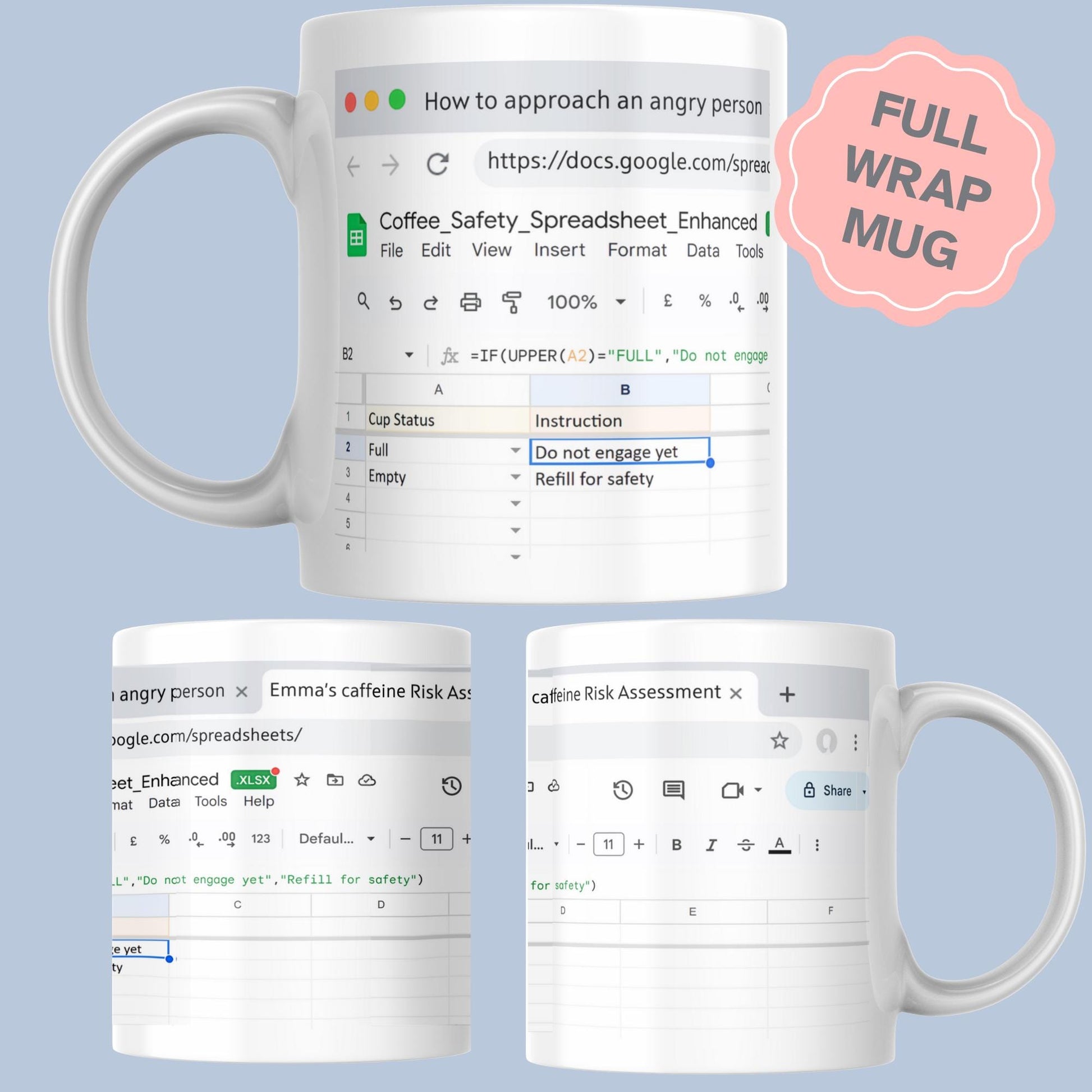 Personalised Spreadsheet Mug, Funny Coffee Cup, Great Gift for Co-Worker, Office