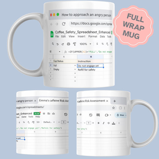 Personalised Spreadsheet Mug, Funny Coffee Cup, Great Gift for Co-Worker, Office