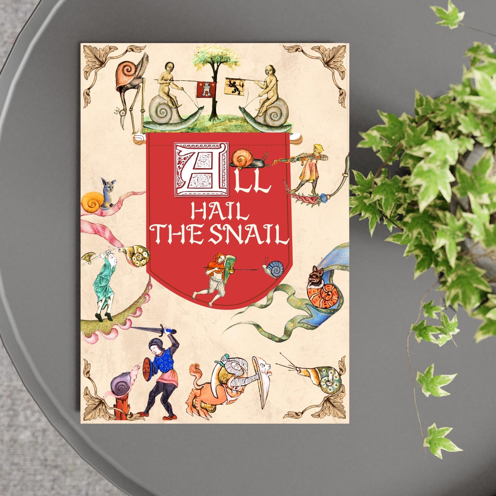 Medieval Snails A4 Print, Baroque Poster, Quirky Art, Funny Badly Drawn Snails Print, Gothic Home Decor, Marginalia