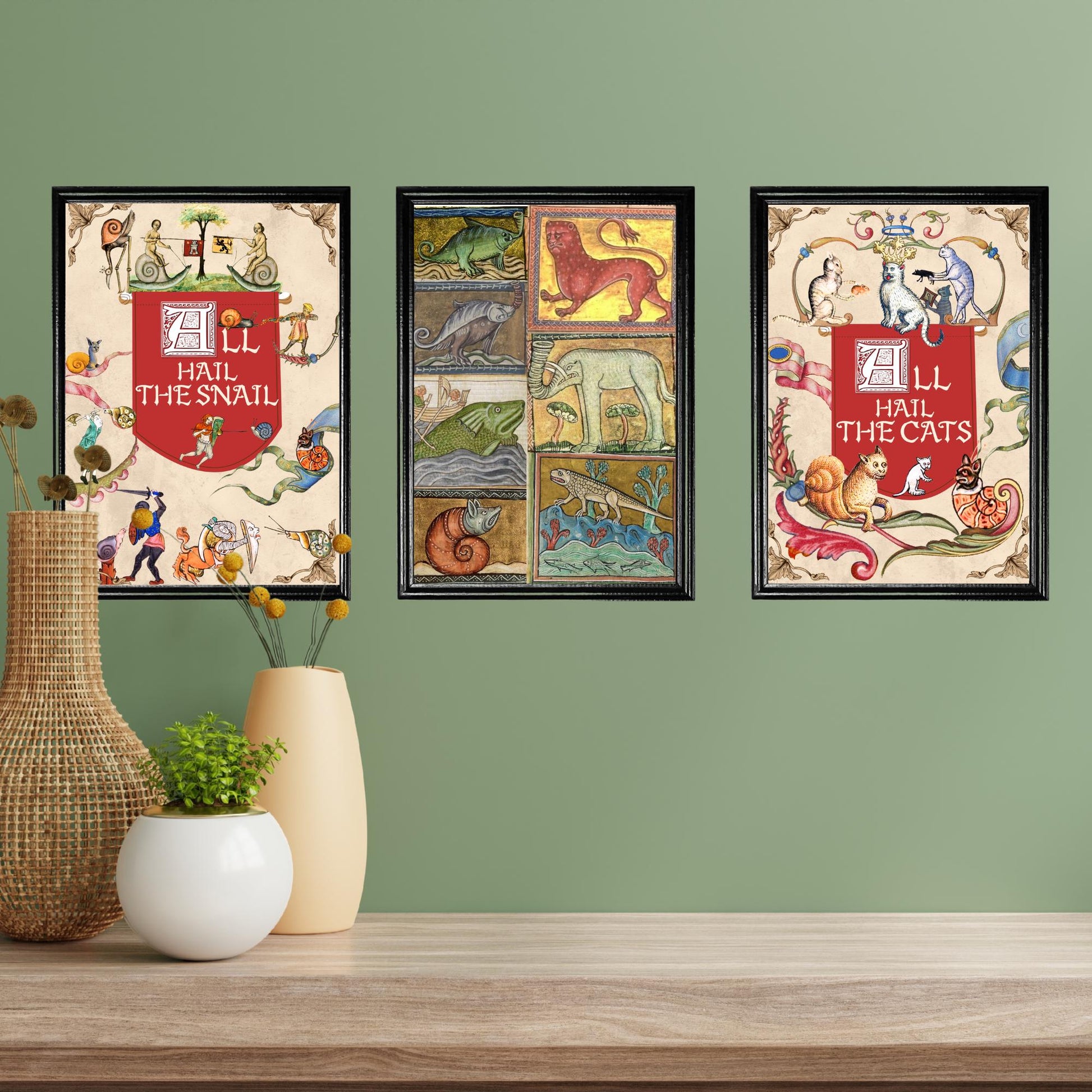 Medieval Animals A4 Print, Baroque Poster, Quirky Art, Funny Badly Drawn Animal Print, Gothic Home Decor, Marginalia