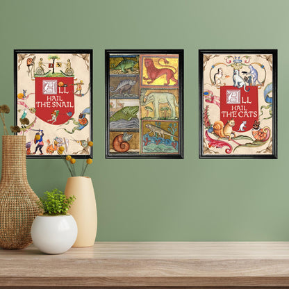Medieval Animals A4 Print, Baroque Poster, Quirky Art, Funny Badly Drawn Animal Print, Gothic Home Decor, Marginalia