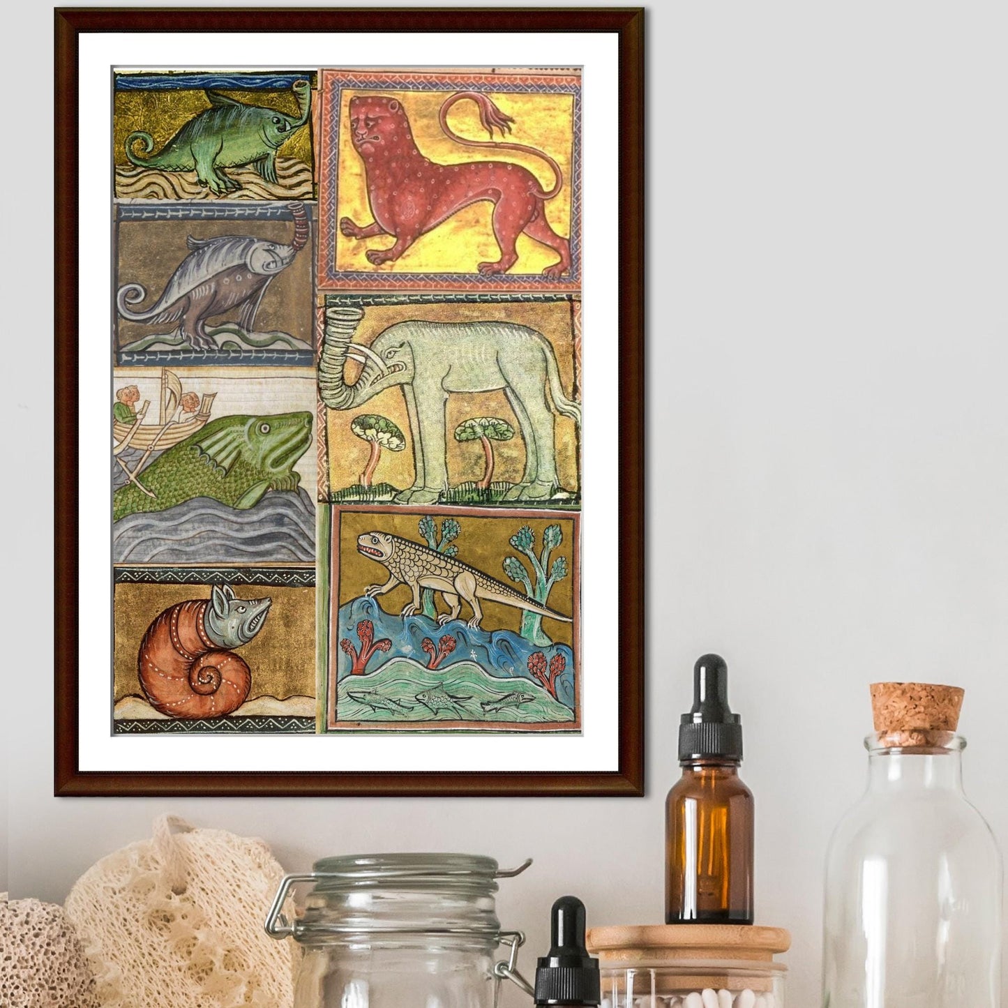 Medieval Animals A4 Print, Baroque Poster, Quirky Art, Funny Badly Drawn Animal Print, Gothic Home Decor, Marginalia