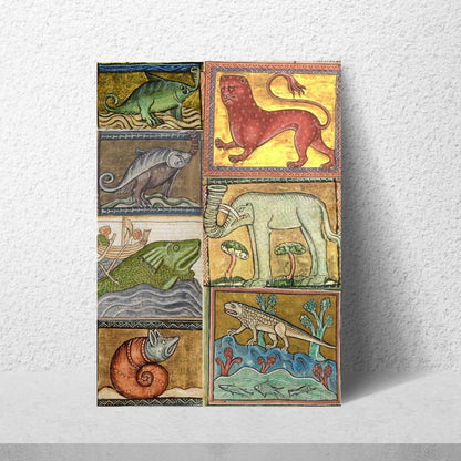 Medieval Animals A4 Print, Baroque Poster, Quirky Art, Funny Badly Drawn Animal Print, Gothic Home Decor, Marginalia
