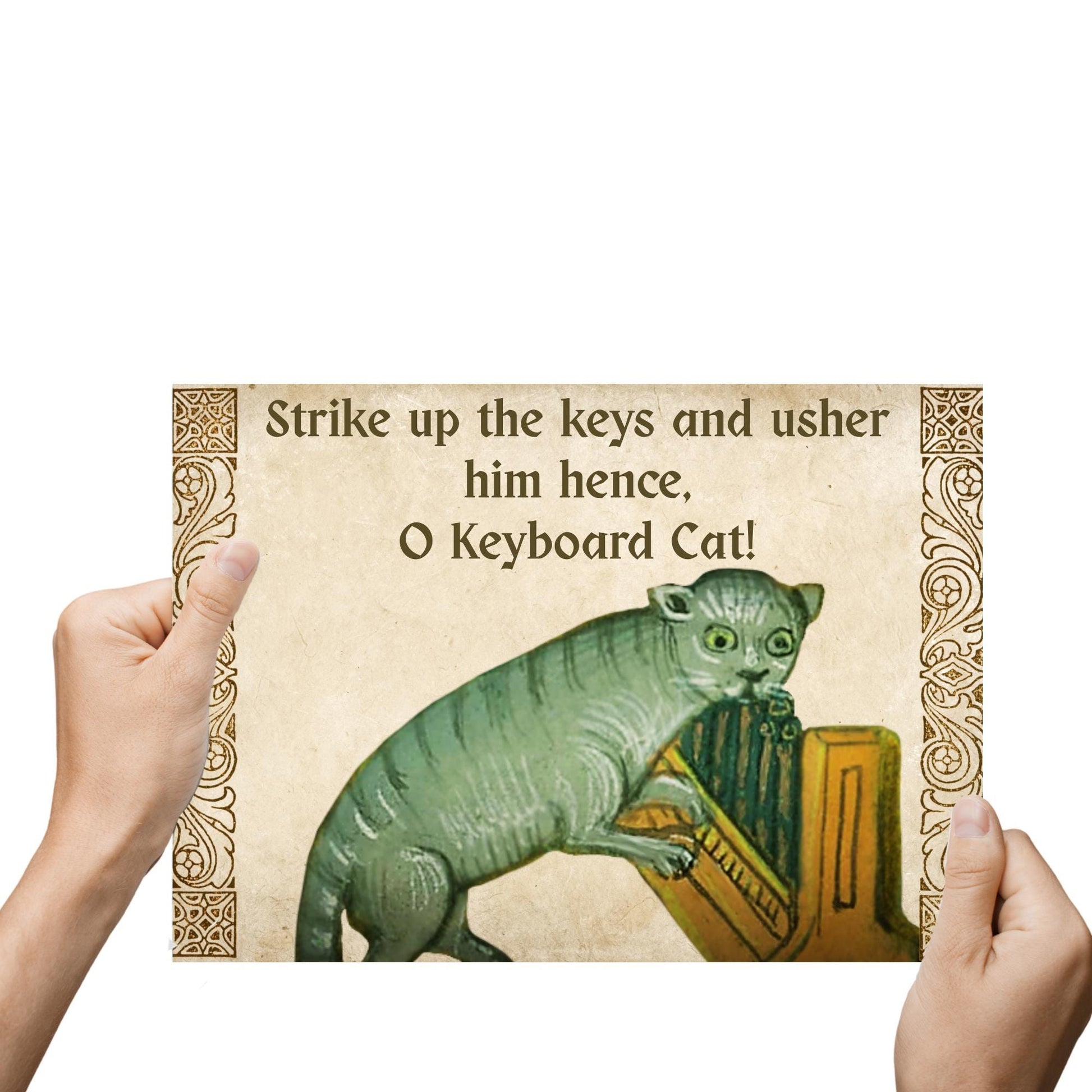 Medieval Keyboard Cat Art Print, Quirky Gothic Home Decor, Internet Meme Poster