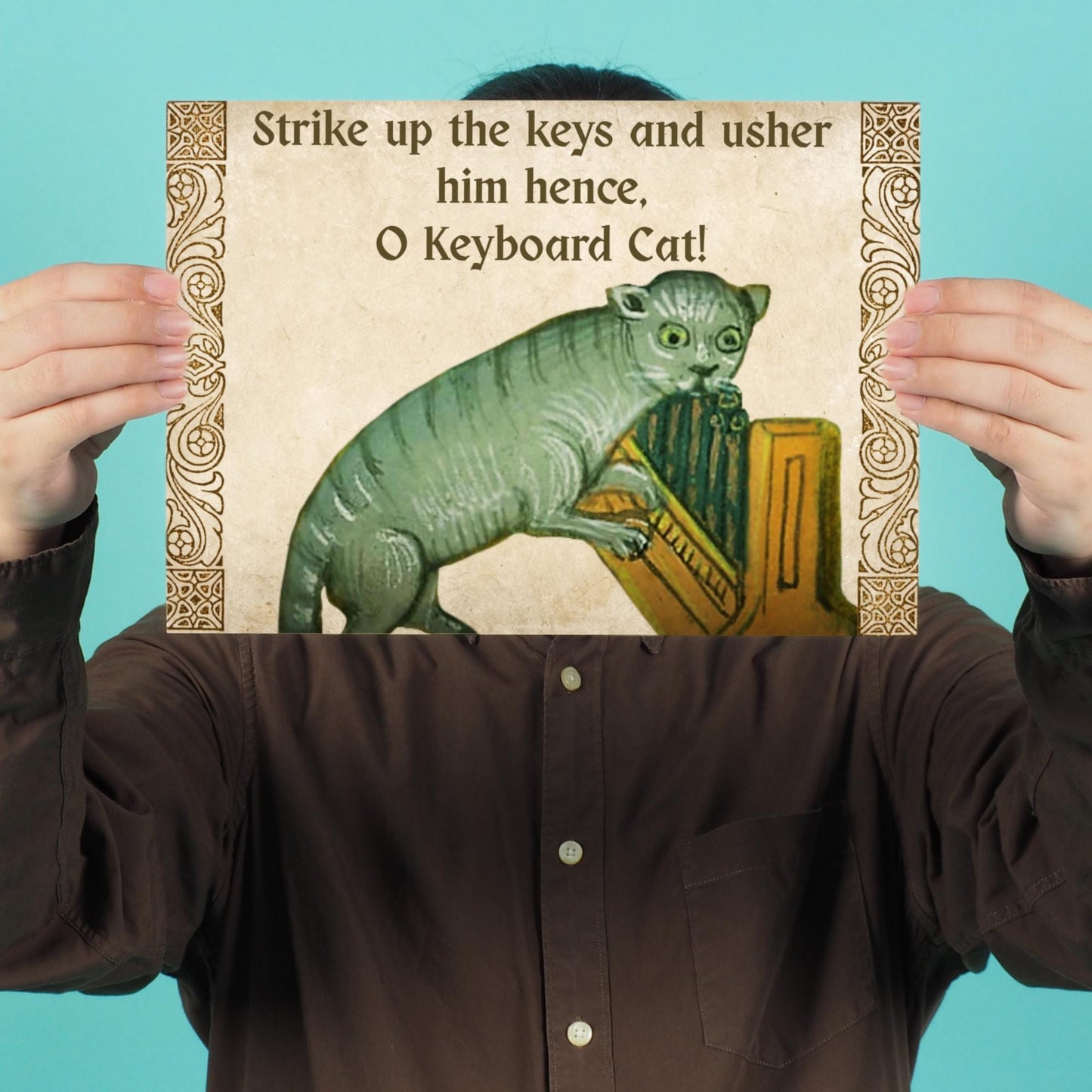 Medieval Keyboard Cat Art Print, Quirky Gothic Home Decor, Internet Meme Poster