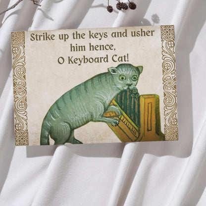 Medieval Keyboard Cat Art Print, Quirky Gothic Home Decor, Internet Meme Poster