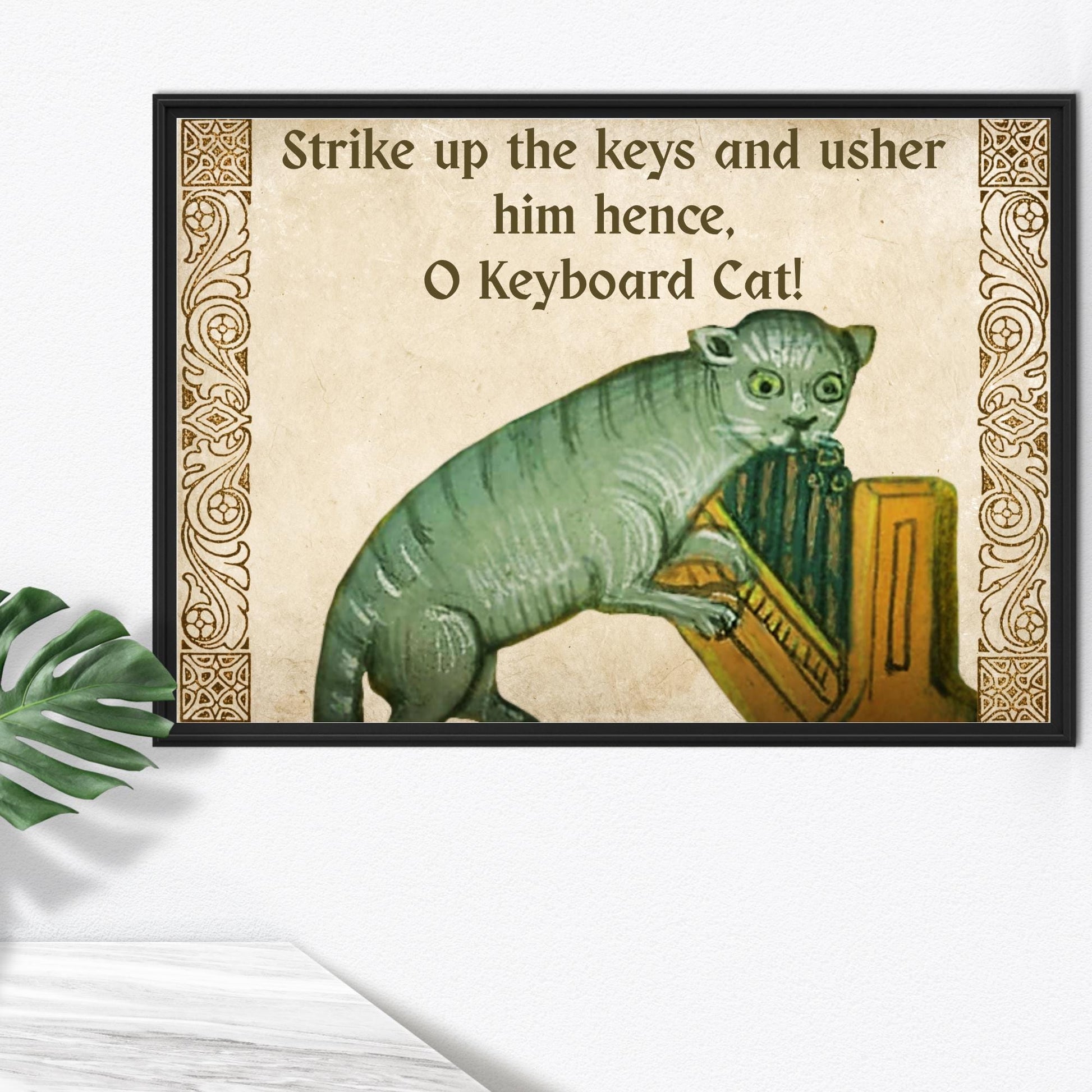 Medieval Keyboard Cat Art Print, Quirky Gothic Home Decor, Internet Meme Poster