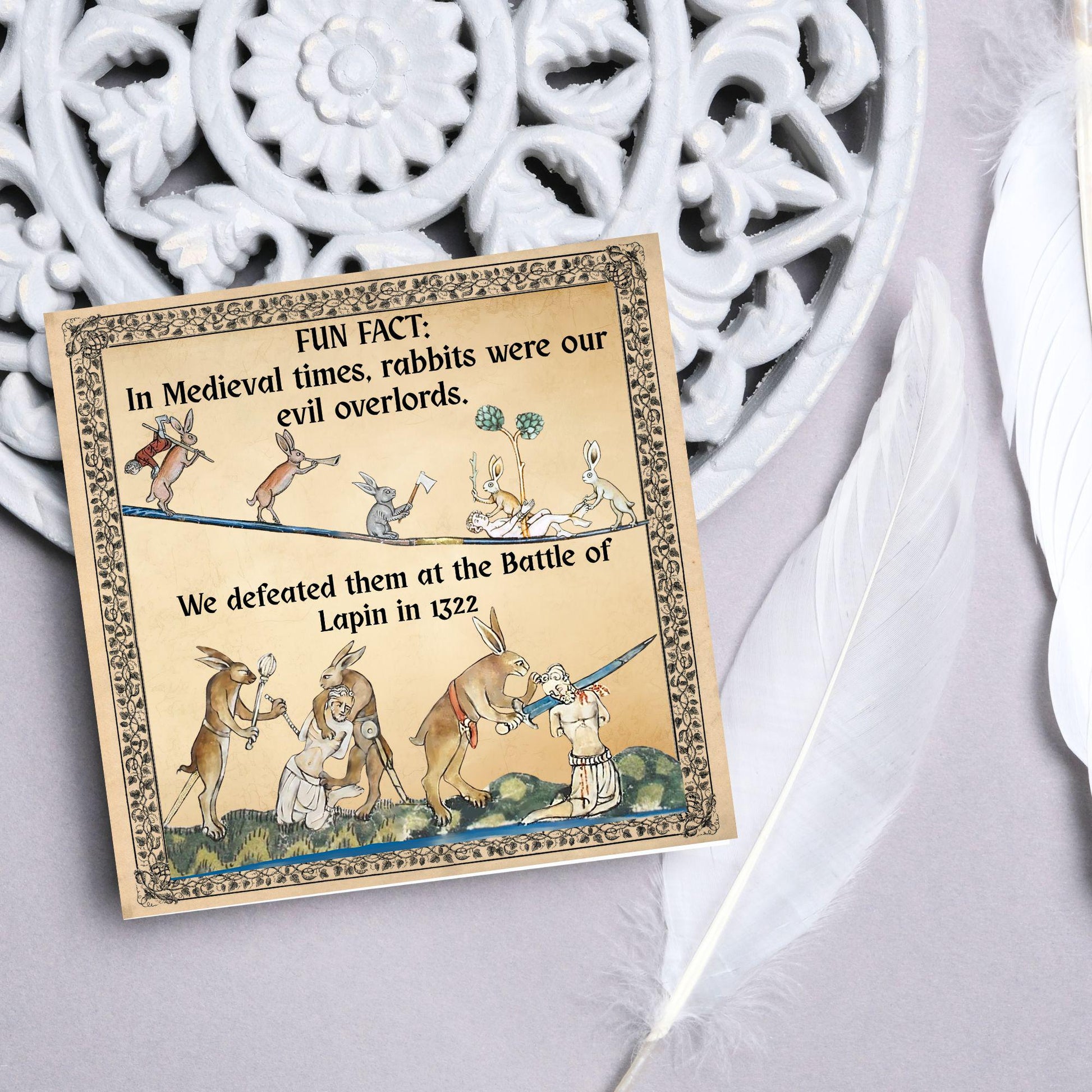 Funny Medieval Card, Rabbit Marginalia Card, Birthday Card for Friend, For Brother, For Sister, Medieval Bunnies