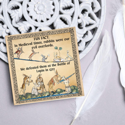 Funny Medieval Card, Rabbit Marginalia Card, Birthday Card for Friend, For Brother, For Sister, Medieval Bunnies