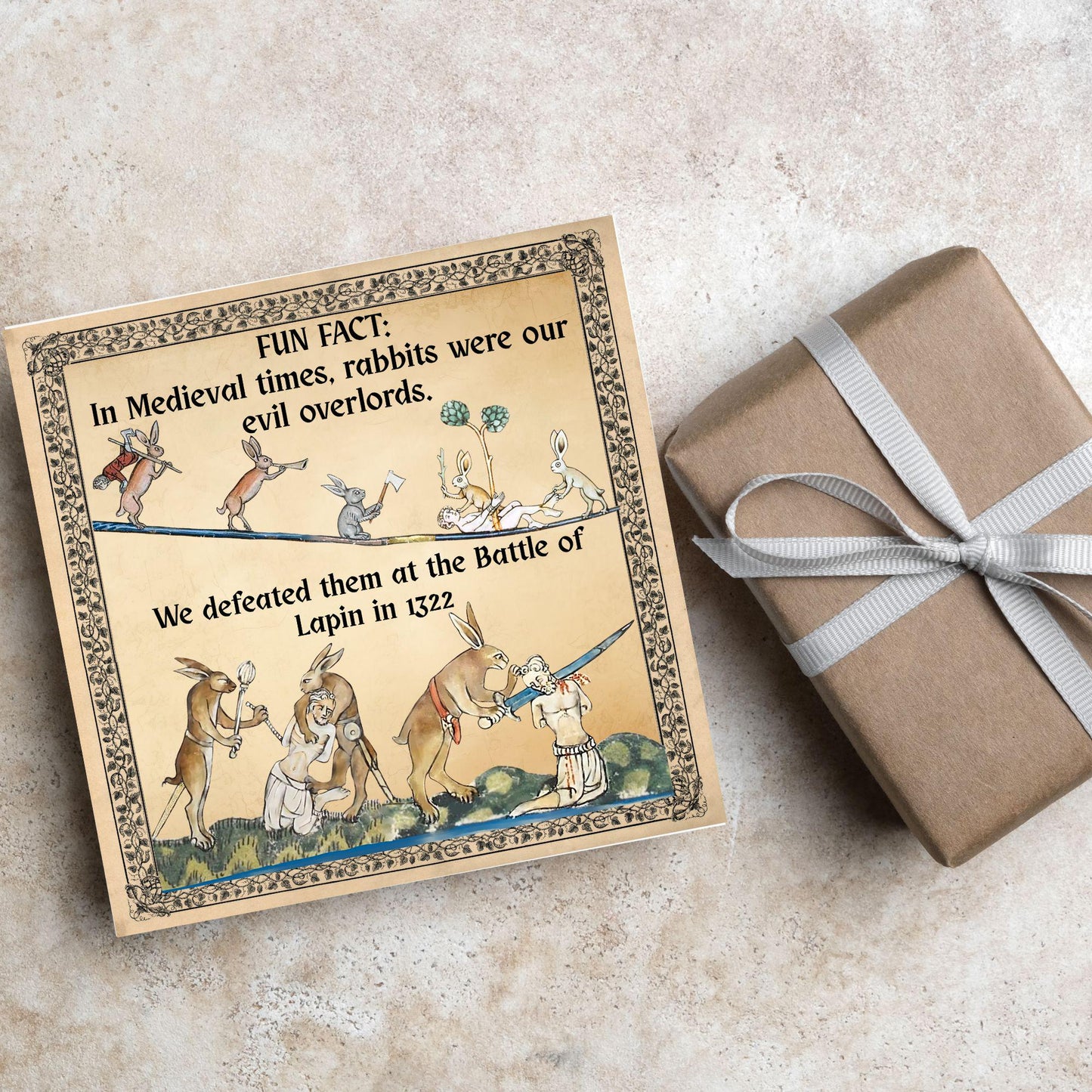 Funny Medieval Card, Rabbit Marginalia Card, Birthday Card for Friend, For Brother, For Sister, Medieval Bunnies