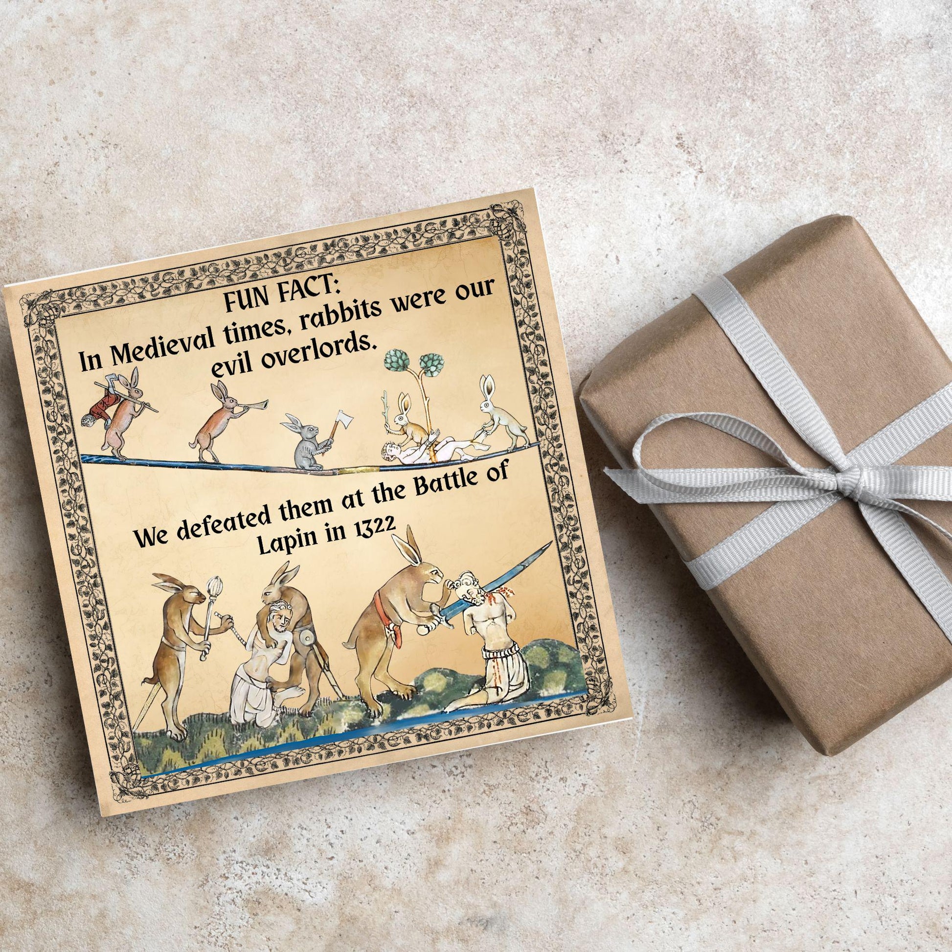 Funny Medieval Card, Rabbit Marginalia Card, Birthday Card for Friend, For Brother, For Sister, Medieval Bunnies