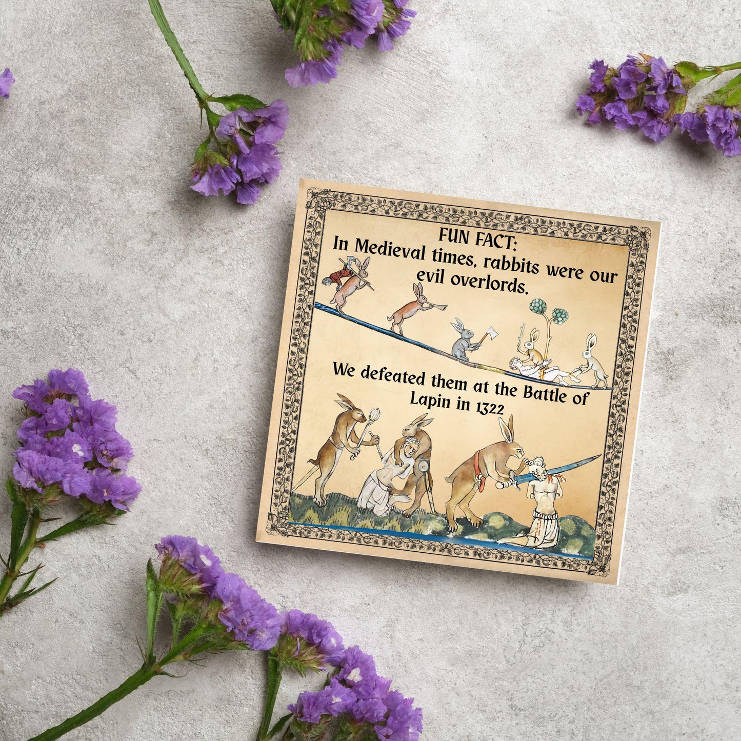 Funny Medieval Card, Rabbit Marginalia Card, Birthday Card for Friend, For Brother, For Sister, Medieval Bunnies