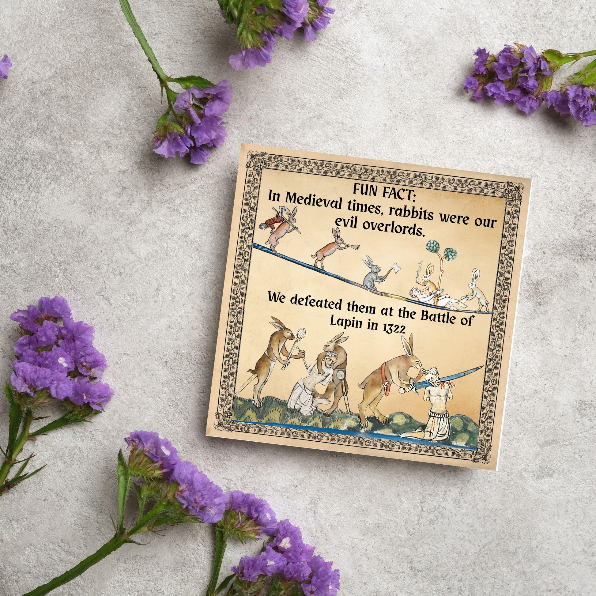 Funny Medieval Card, Rabbit Marginalia Card, Birthday Card for Friend, For Brother, For Sister, Medieval Bunnies