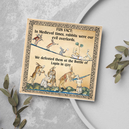 Funny Medieval Card, Rabbit Marginalia Card, Birthday Card for Friend, For Brother, For Sister, Medieval Bunnies