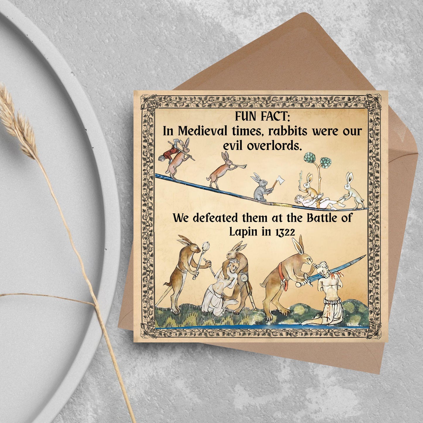 Funny Medieval Card, Rabbit Marginalia Card, Birthday Card for Friend, For Brother, For Sister, Medieval Bunnies