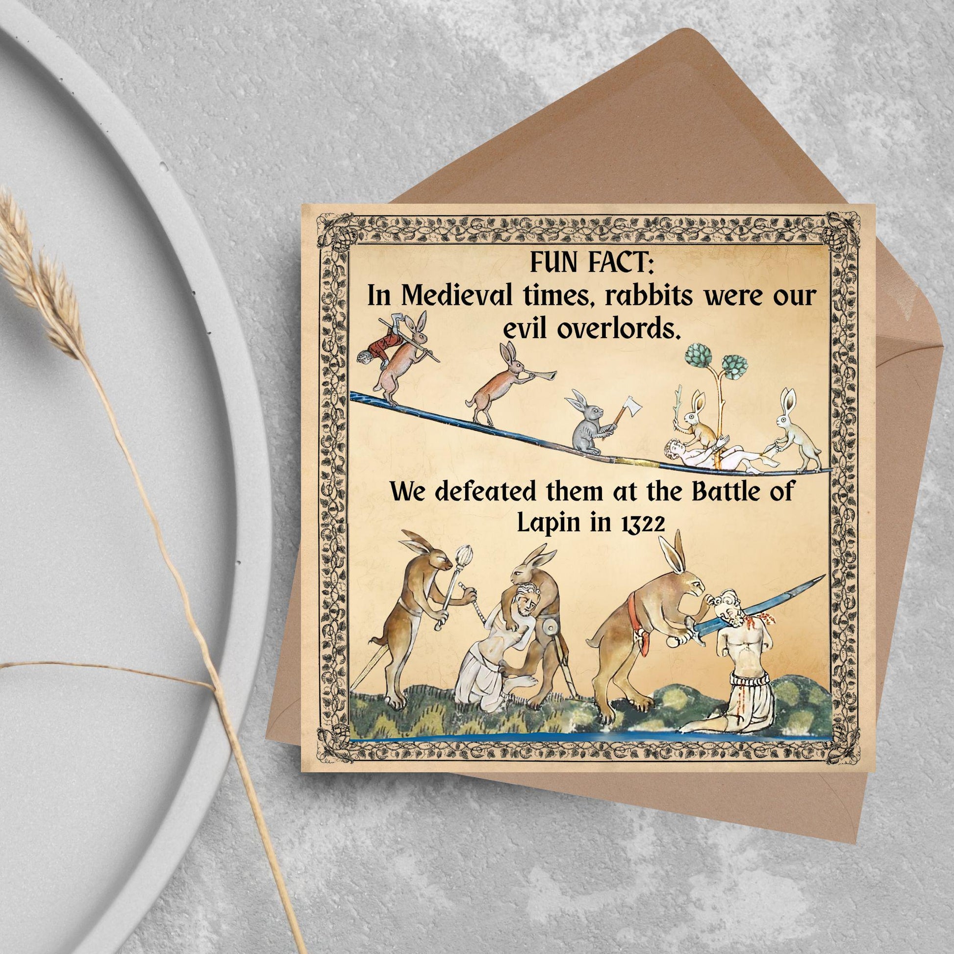 Funny Medieval Card, Rabbit Marginalia Card, Birthday Card for Friend, For Brother, For Sister, Medieval Bunnies