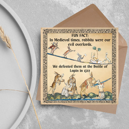 Funny Medieval Card, Rabbit Marginalia Card, Birthday Card for Friend, For Brother, For Sister, Medieval Bunnies