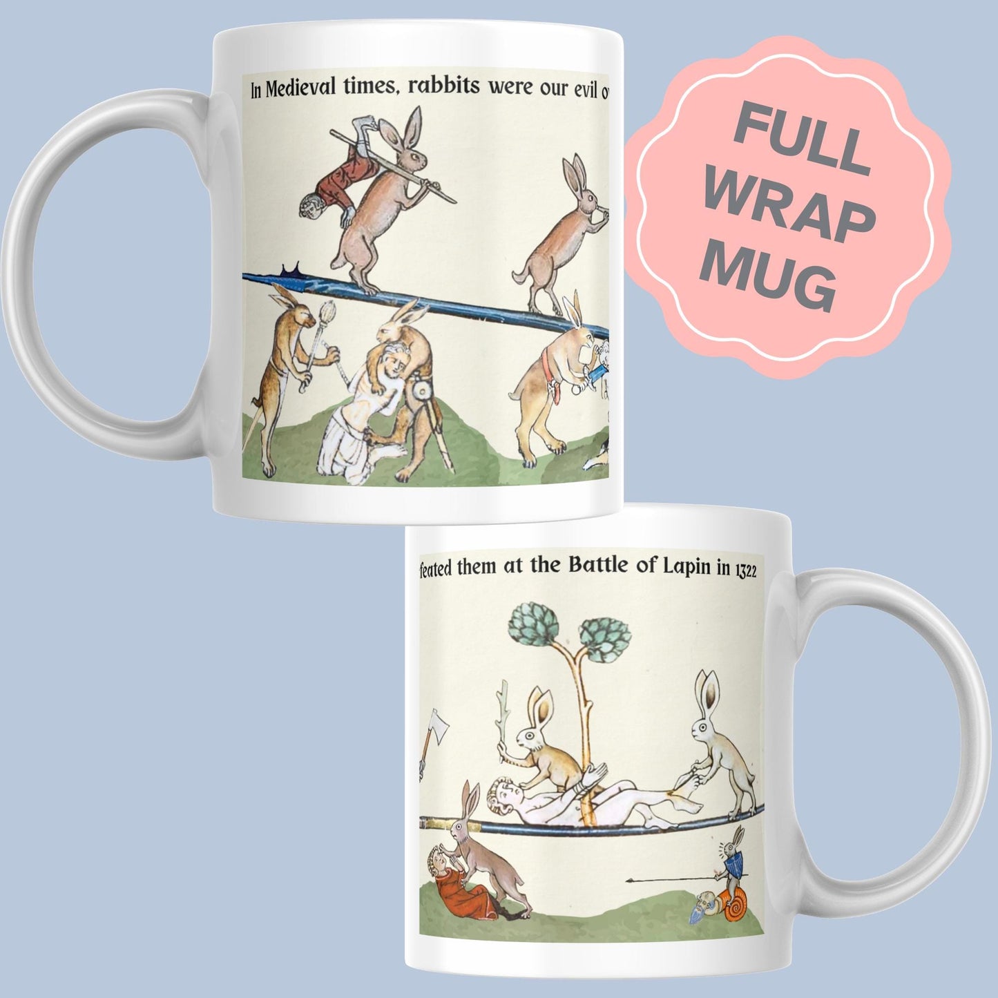 Medieval Bunny Mug, Evil Rabbits, Marginalia, Funny Rude Coffee Cup