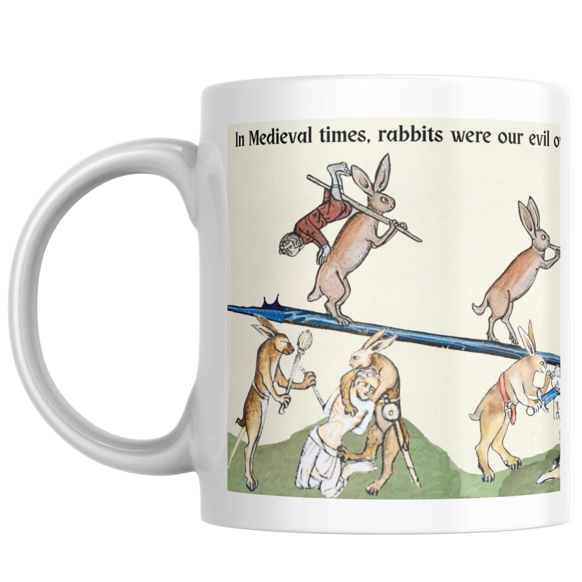 Medieval Bunny Mug, Evil Rabbits, Marginalia, Funny Rude Coffee Cup