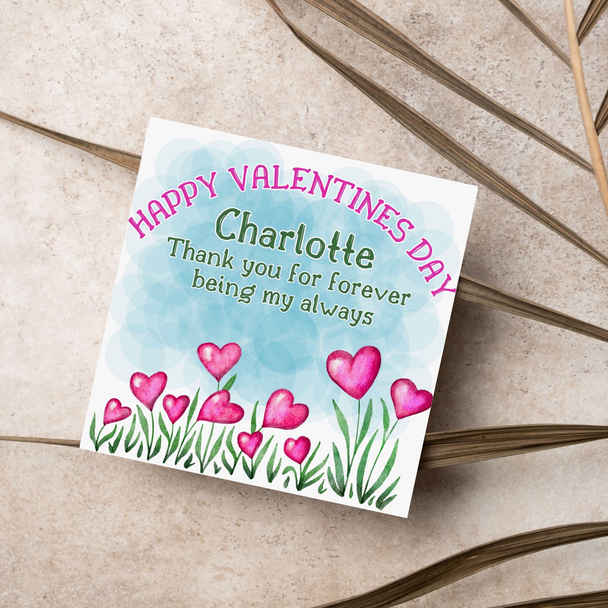 Personalised Valentine's Day Card, Flower Card, Anniversary Card, Name Card
